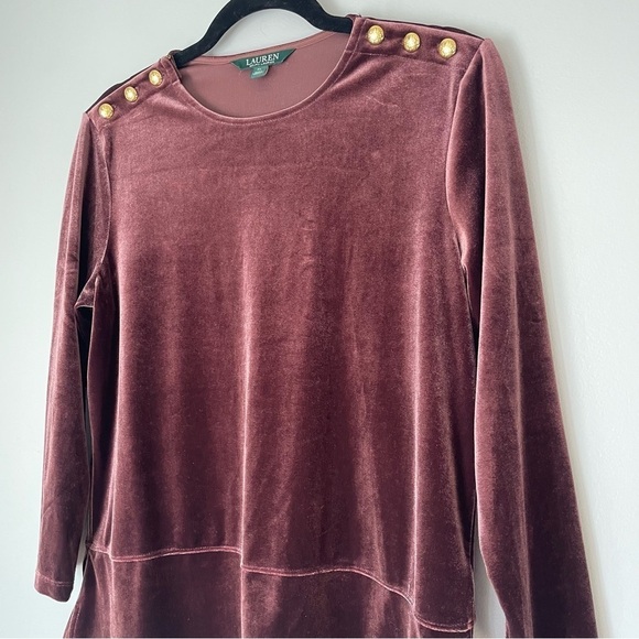 LAUREN Ralph Lauren Petite Large Velvet Tunic Blouse Brown 3/4 Sleeve Top - Picture 2 of 11